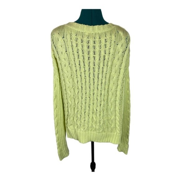 Line the Label Leah V-Neck Cable Knit Sweater Citron Lime Green - Picture 3 of 7